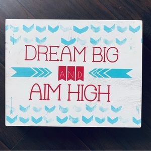 Baby Nursery "Dream Big and AIM High” Wooden Wall Decor; Boho Tribal Aztec Decor